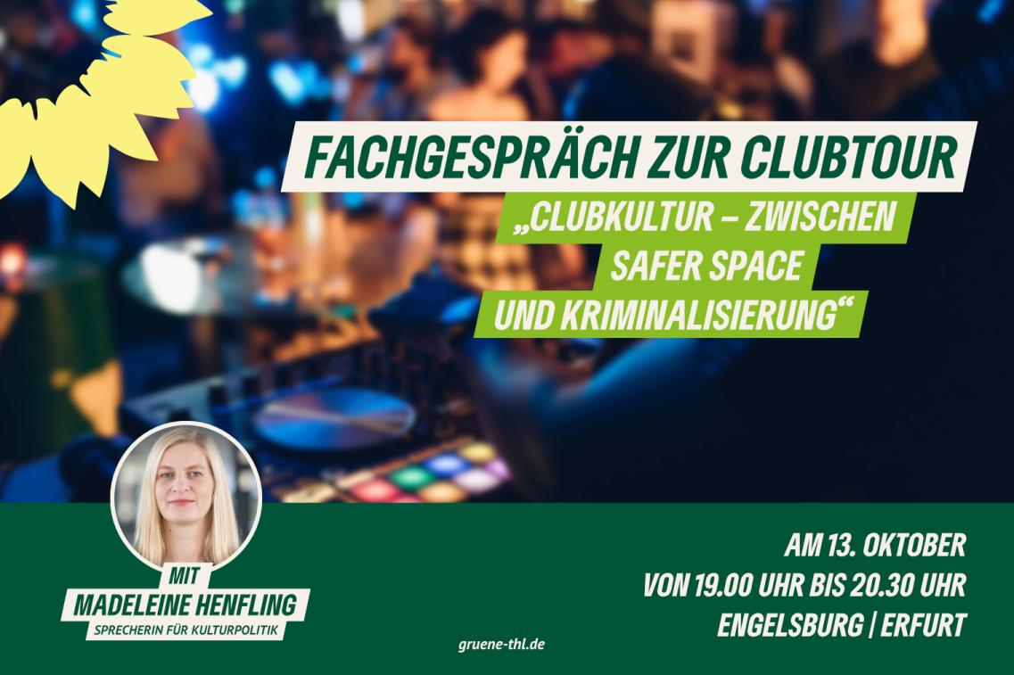 Fachgespräch zur Clubtour von Madeleine Henfling SharePic für die Veranstaltung "Clubkultur - Zwischen Safer Space und Kriminalisierung"
