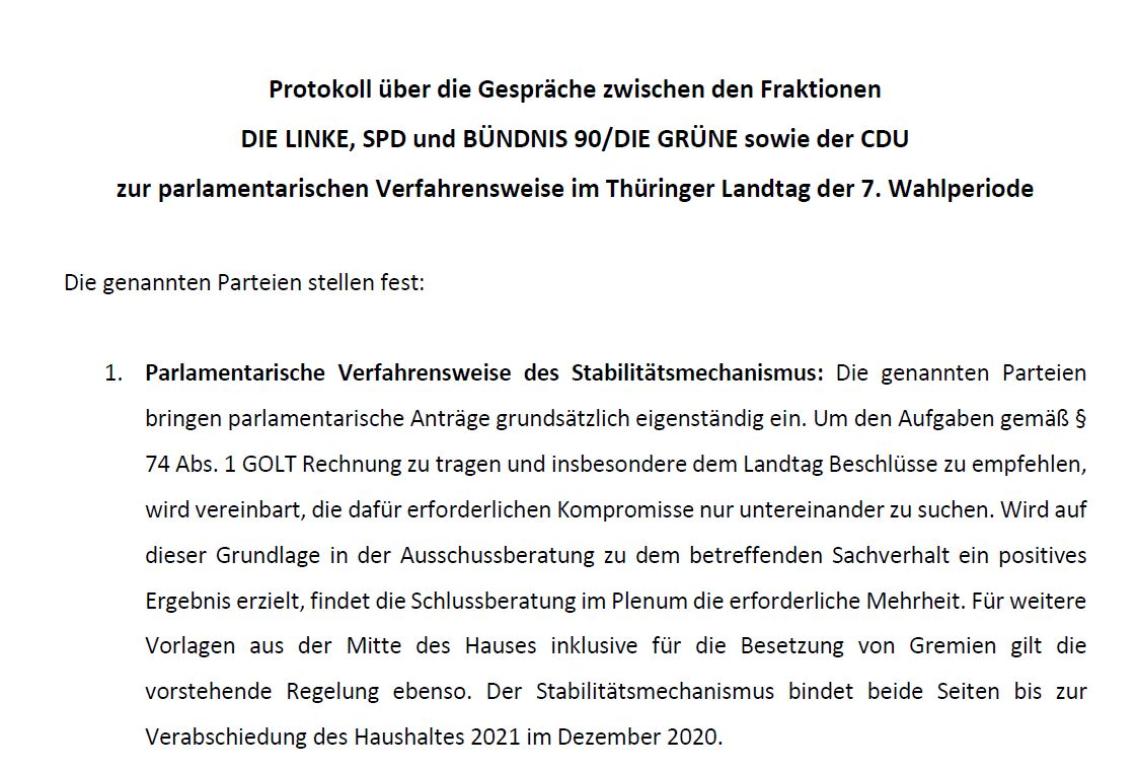 Protokoll über die Gespräche der Fraktionen