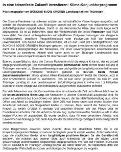 Positionspapier Klima-Konjunkturprogramm